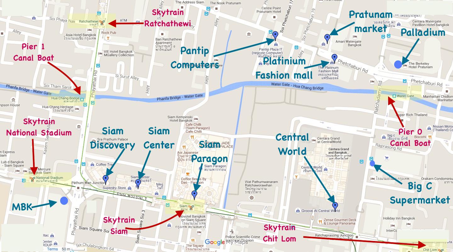 Ближайший бангкока. Центр Бангкока на карте. Сиам район в Бангкоке на карте. Торговые центры Бангкока на карте. Чайна Таун в Бангкоке на карте.