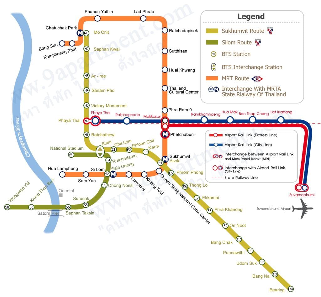 bangkoka skytrain maršruta karte