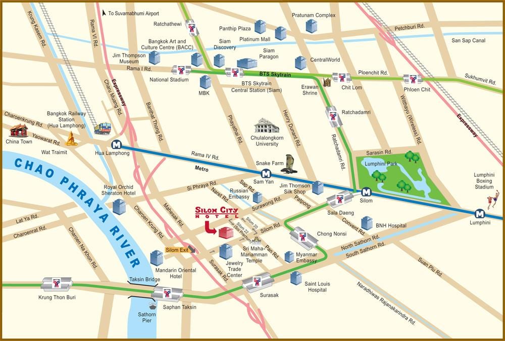 karte upes pilsētas bangkok